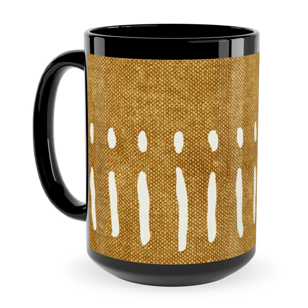 Dash Dot Stripes Ceramic Mug, Black,  , 15oz, Yellow