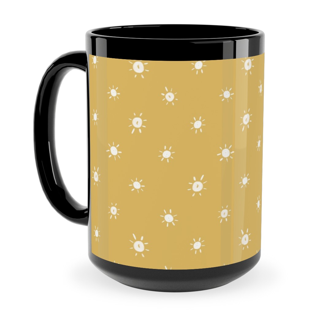 Dotted Suns - Yellow Ceramic Mug, Black,  , 15oz, Yellow