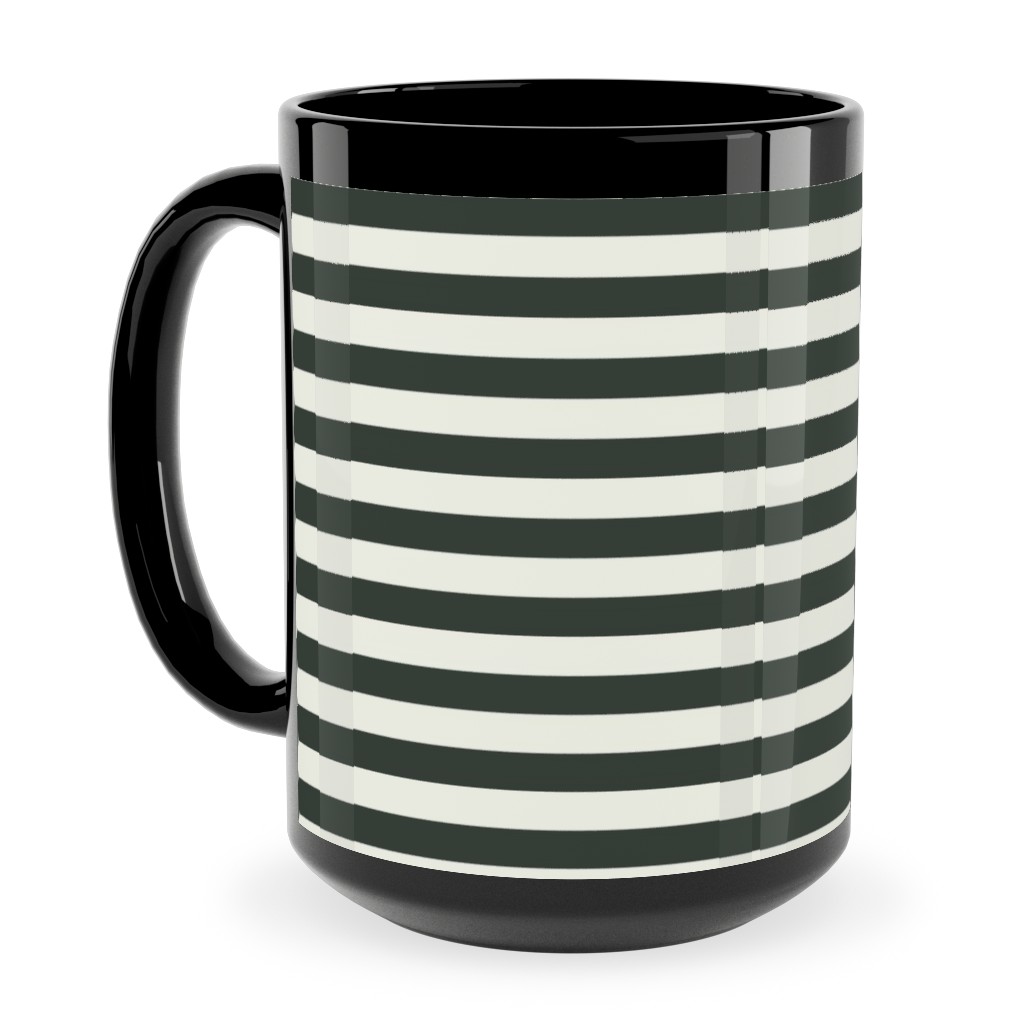 Stripe - Black and Cream Ceramic Mug, Black, , 15oz, Black, Black