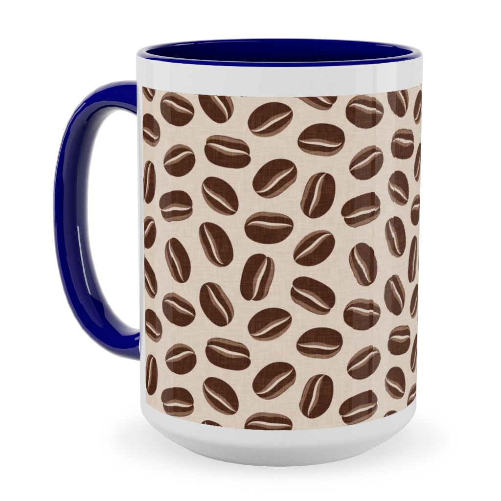 Coffee Beans - Coffee House - Beige Ceramic Mug, Blue,  , 15oz, Brown