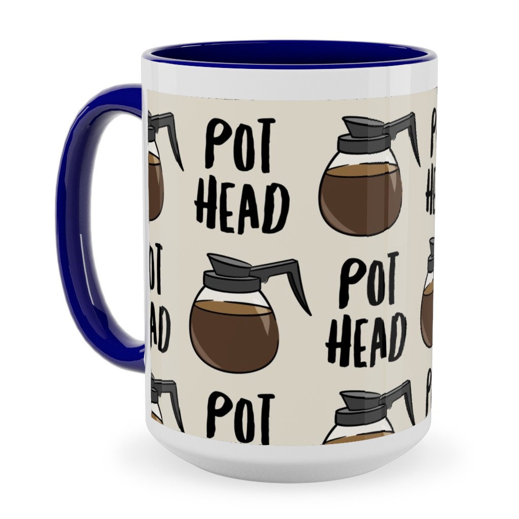 Coffee Pots - Beige Ceramic Mug, Blue,  , 15oz, Brown