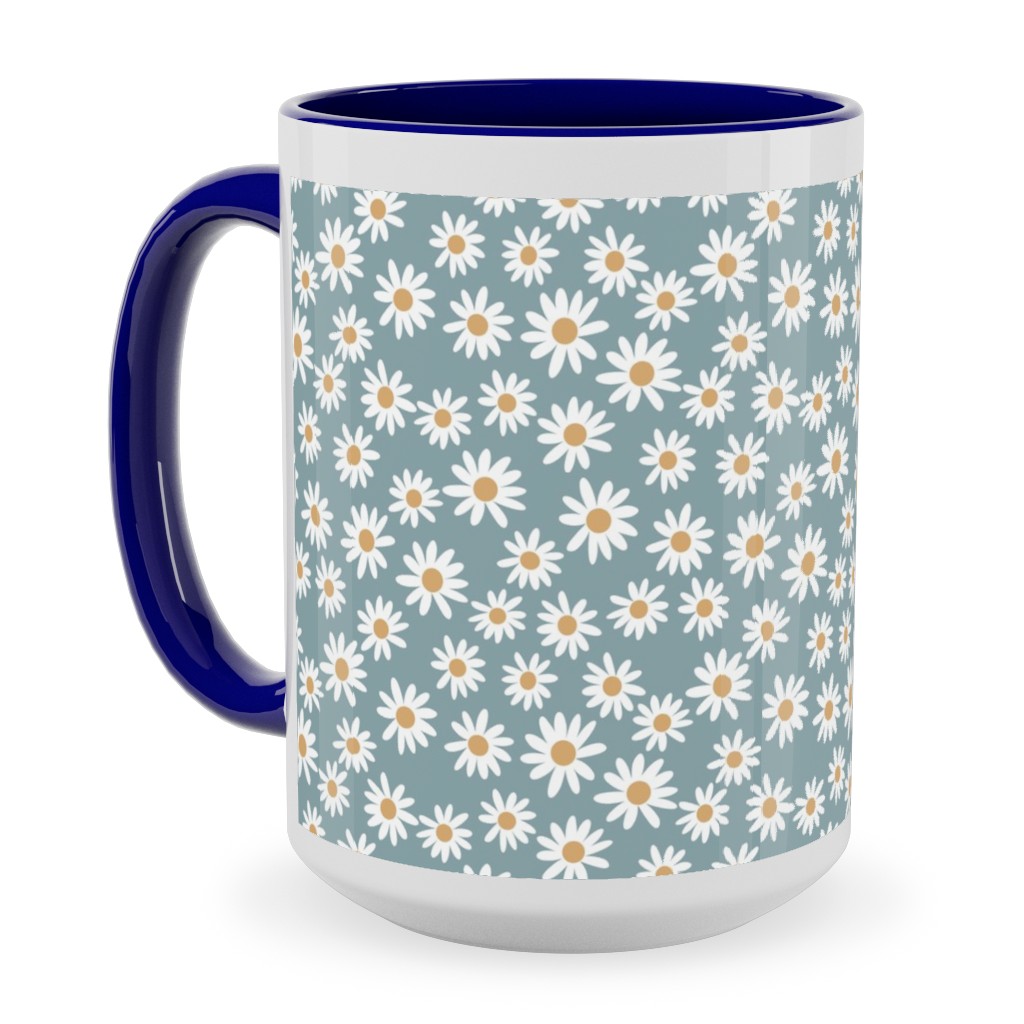 Daisy Print Ceramic Mug, Blue,  , 15oz, Blue