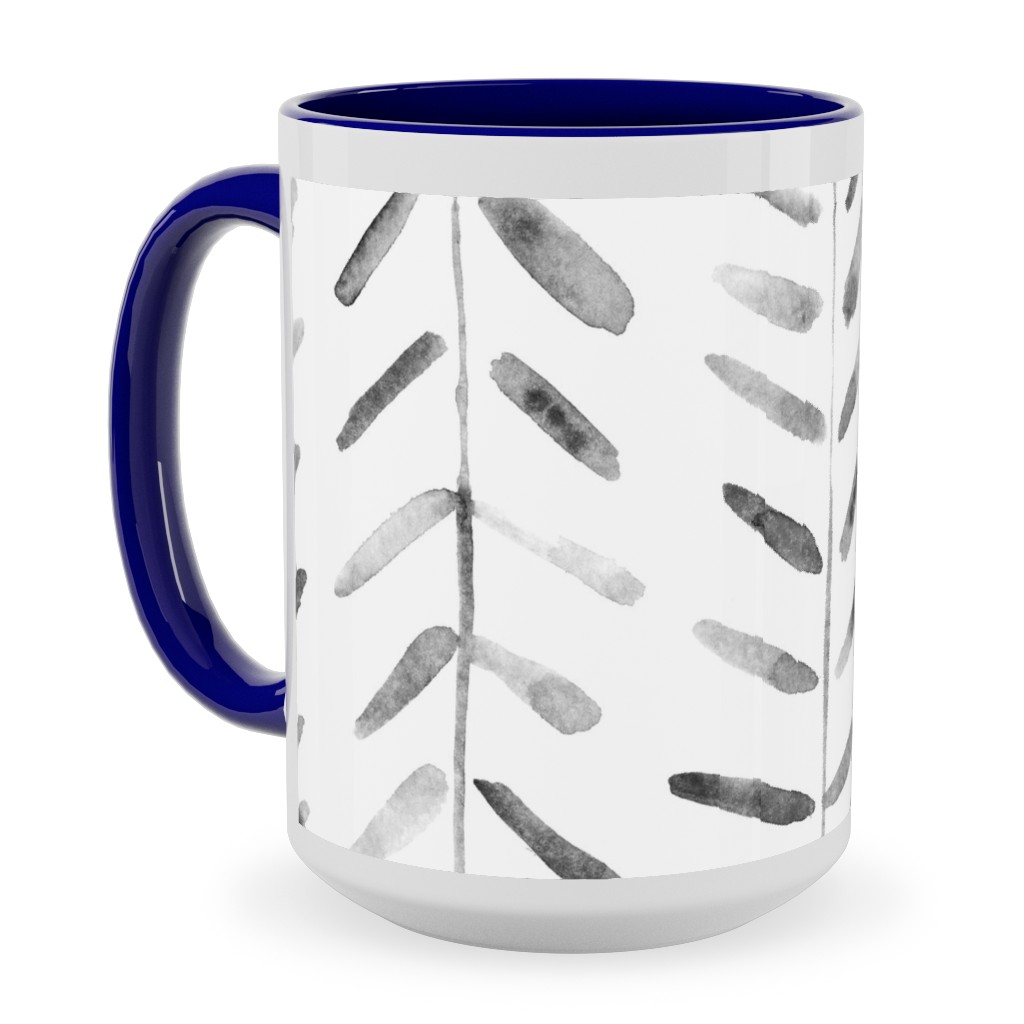 Noir Watercolor Abstract Geometrical Pattern for Modern Home Decor Bedding Nursery Painted Brush Strokes Herringbone Ceramic Mug, Blue,  , 15oz, White