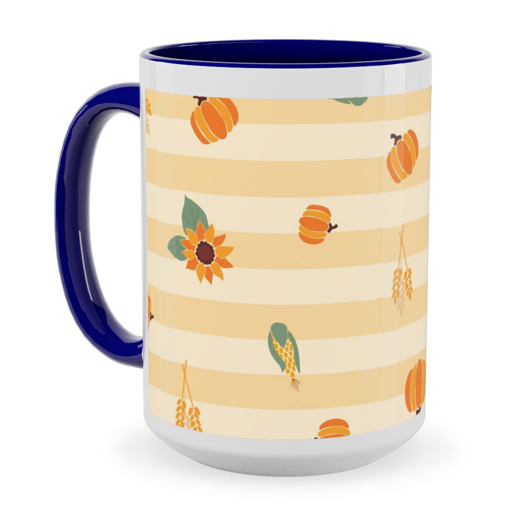 Autumn Nature Stripes - Orange Ceramic Mug, Blue, , 15oz, Orange, Orange