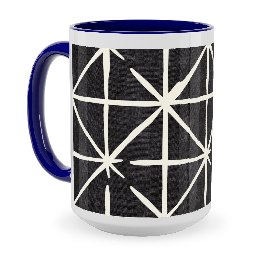 Geometric Triangles - Distressed Geometric Ceramic Mug, Blue,  , 15oz, Black