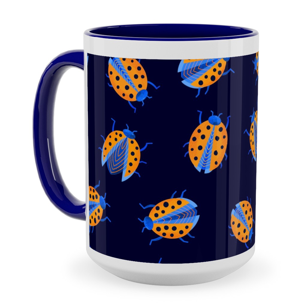 Classic Ladybugs Ceramic Mug, Blue, , 15oz, Blue, Cerulean