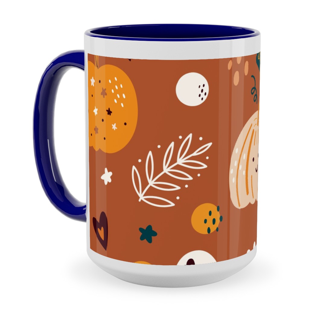 Autumn Pattern - Orange Ceramic Mug, Blue, , 15oz, Orange, Orange