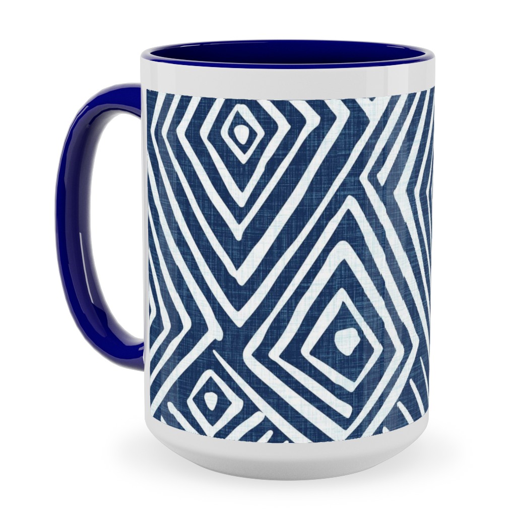 Diamond Mud Cloth -Blue Ceramic Mug, Blue,  , 15oz, Blue