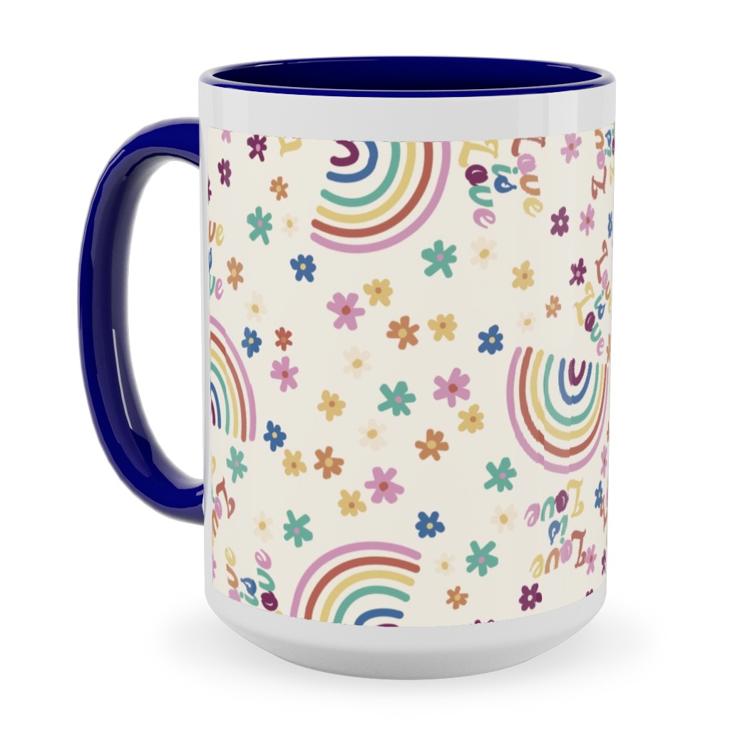 Love Is Love Rainbow - Pride - Muted Ceramic Mug, Blue, , 15oz, Multicolor