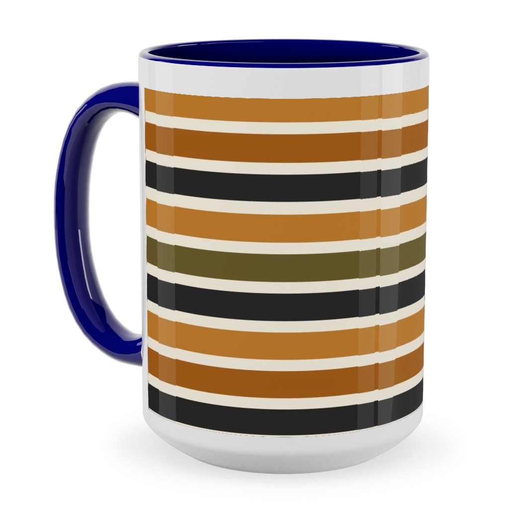 Halloween Stripes With Orange and Olive Green Ceramic Mug, Blue,  , 15oz, Orange