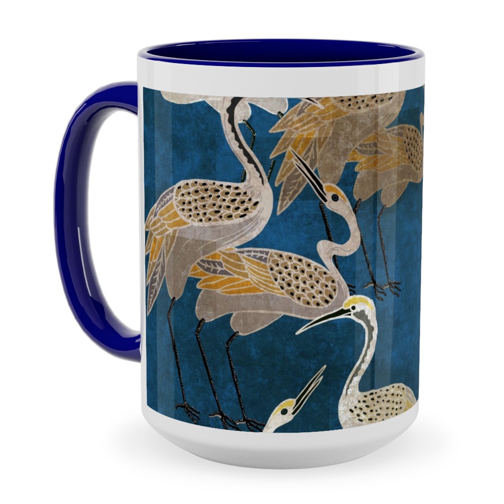 Deco Cranes - Sapphire Ceramic Mug, Blue, , 15oz, Blue, True Blue