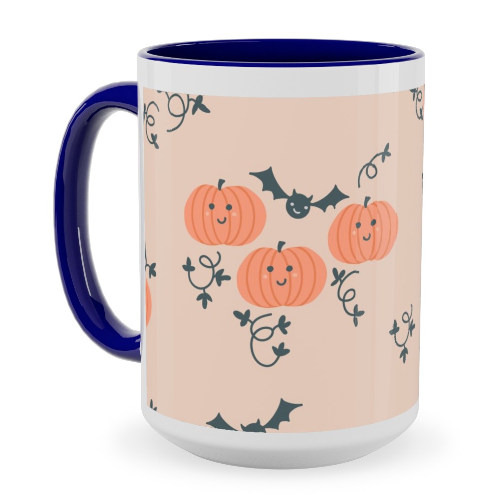 Cute Pumpkins and Bats - Orange and Black Ceramic Mug, Blue,  , 15oz, Orange