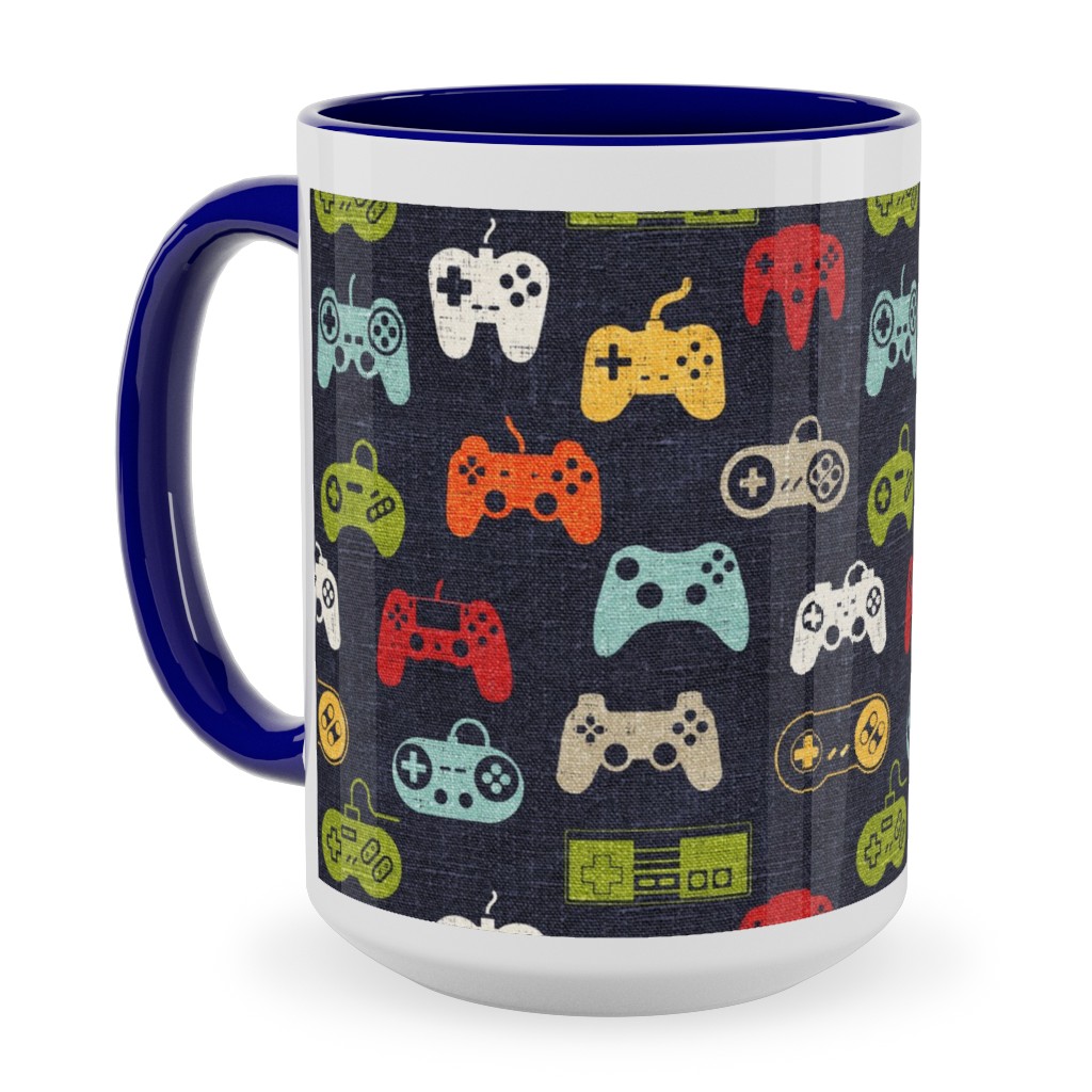 Game Controllers - Navy Multi Ceramic Mug, Blue, , 15oz, Multicolor