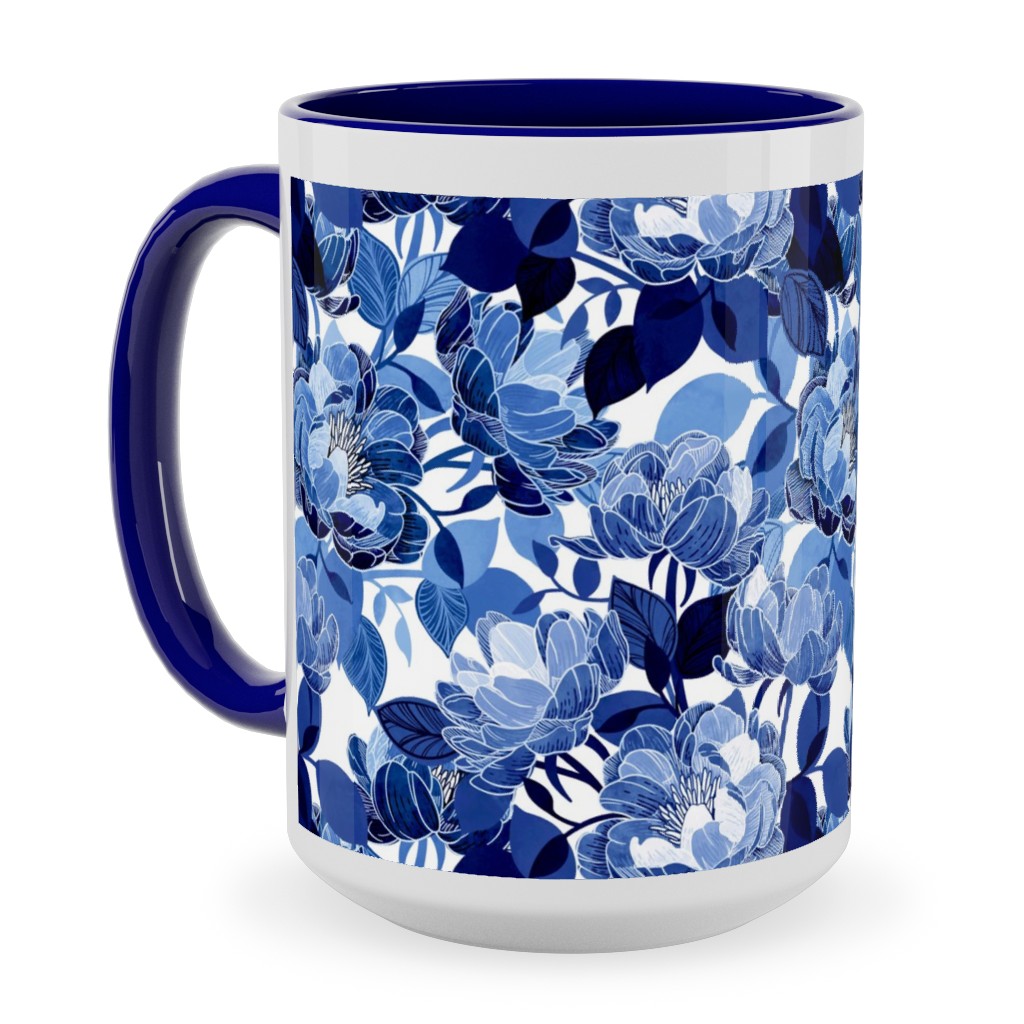 Chintz Peonies - Blue Ceramic Mug, Blue,  , 15oz, Blue