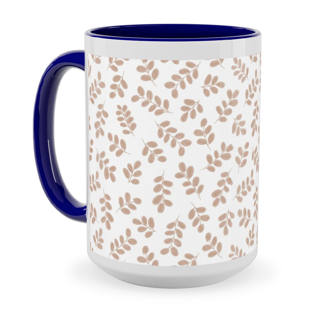 Whimsy Leaves - Dusty Ceramic Mug, Blue, , 15oz, Beige, Pearl