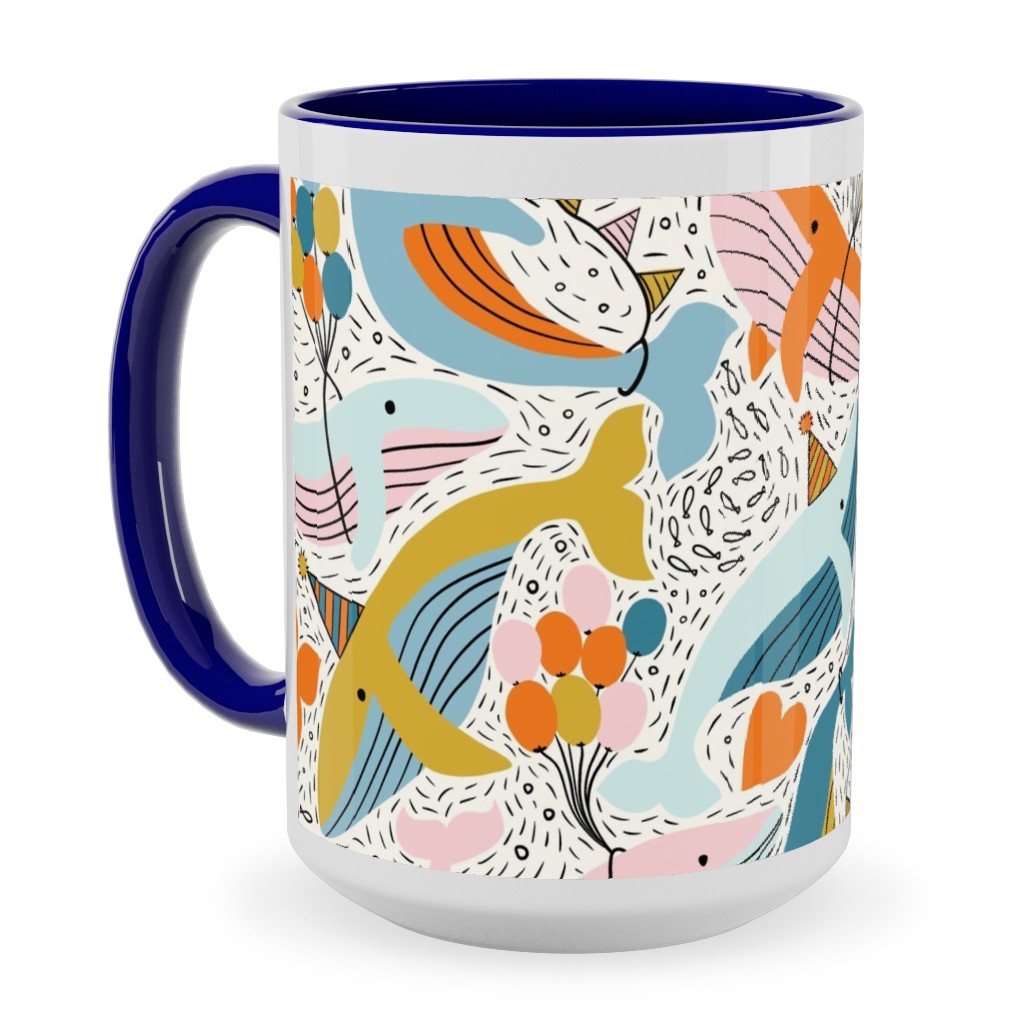 Whale Celebration - Multicolor Ceramic Mug, Blue, , 15oz, Multicolor