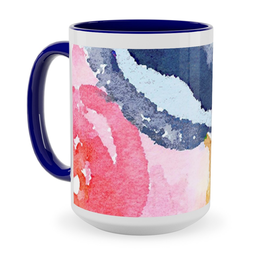 Spring Dreams - Watercolor Floral - Multi Ceramic Mug, Blue, , 15oz, Multicolor