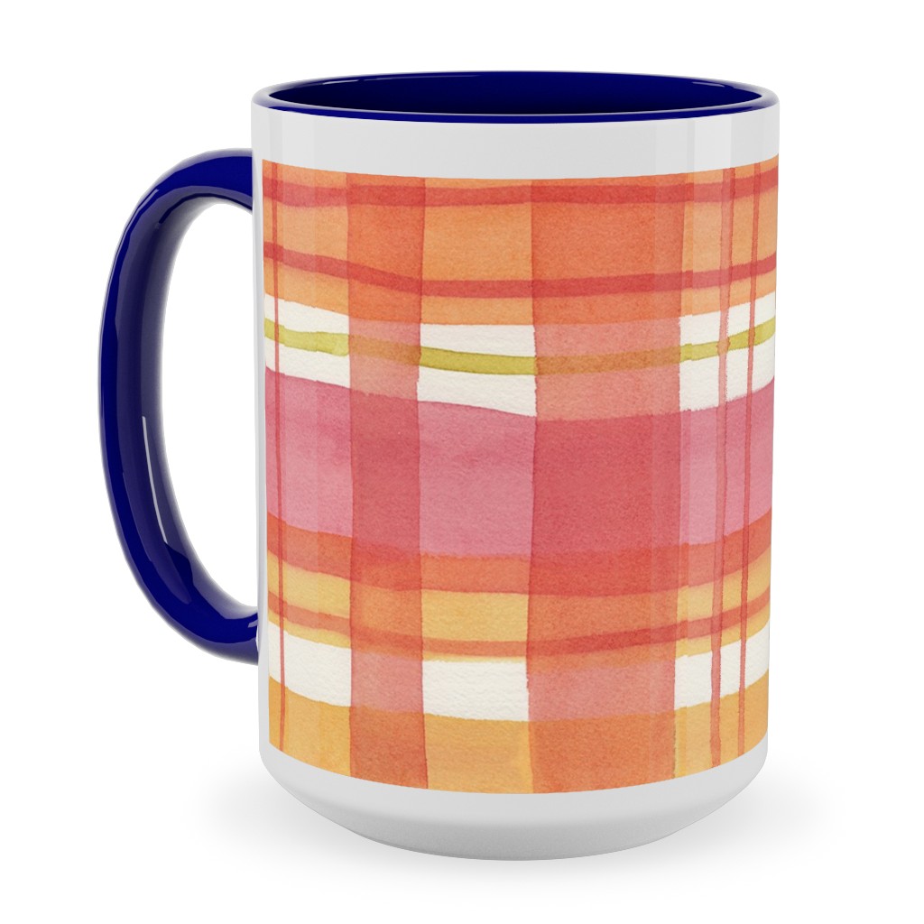 Summer Plaid Ceramic Mug, Blue,  , 15oz, Multicolor