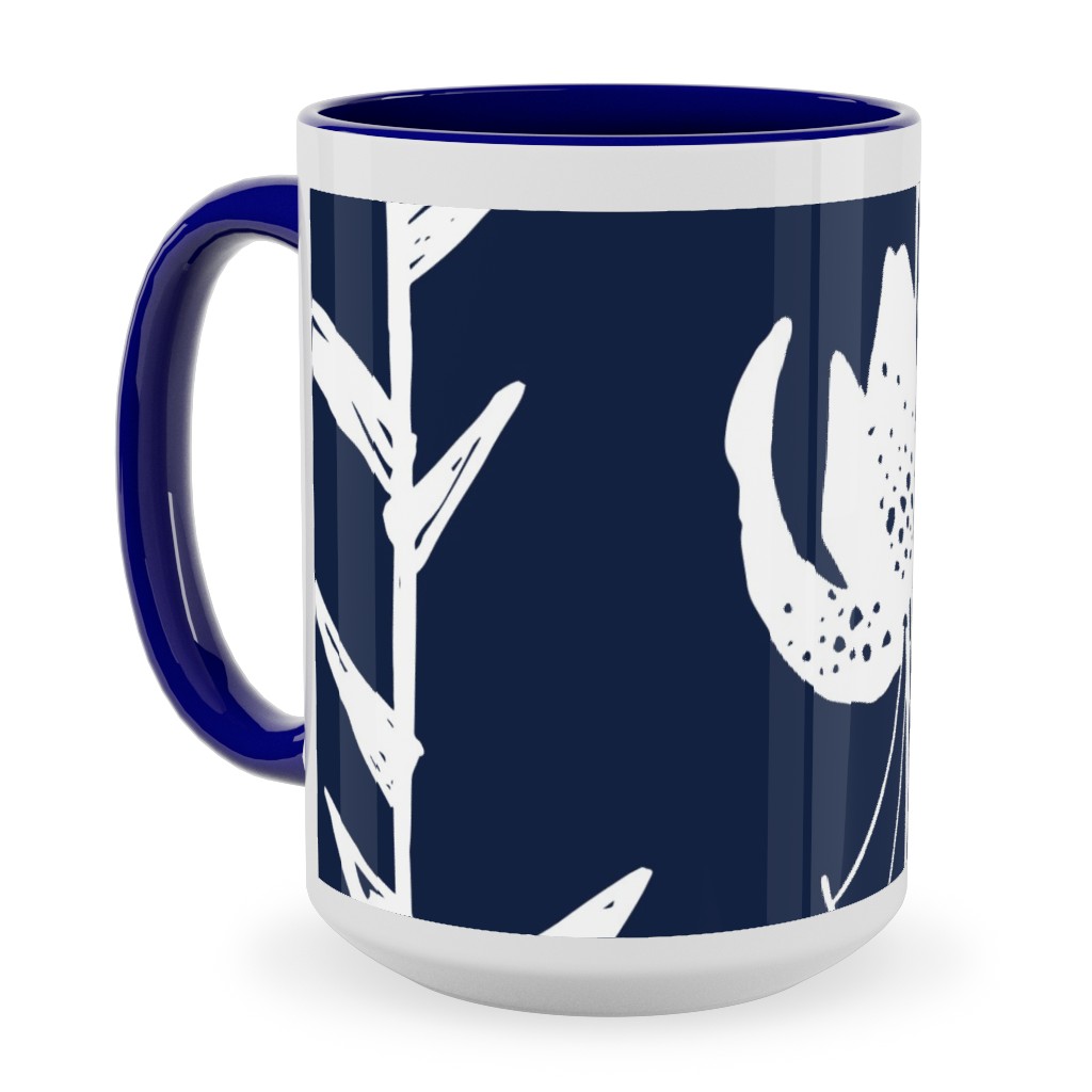 Blue Photo Mugs Lily Stripe  Blue Ceramic Mug Blue 15oz Blue True Blue