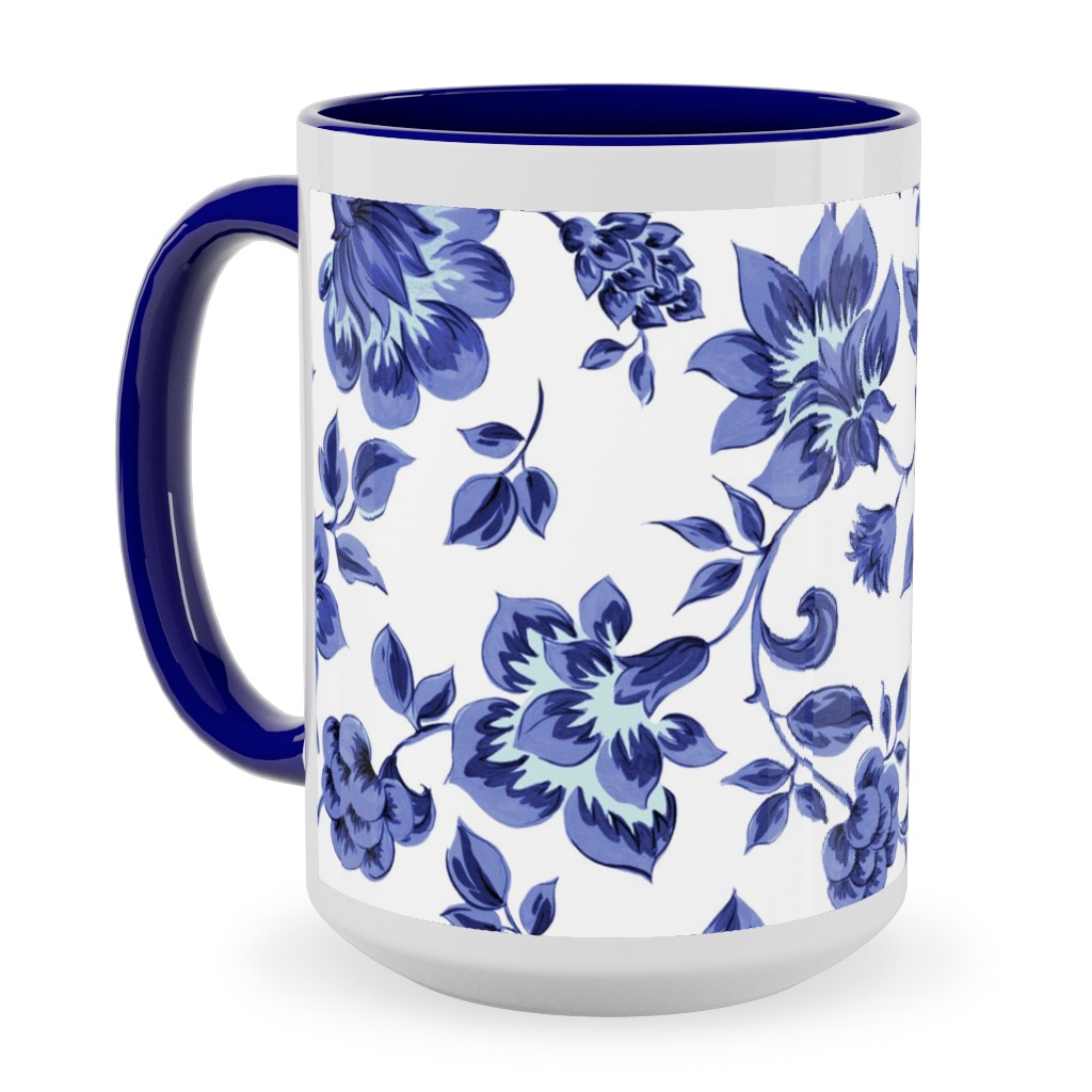Fleurs De Provence - Blue and White Ceramic Mug, Blue,  , 15oz, Blue