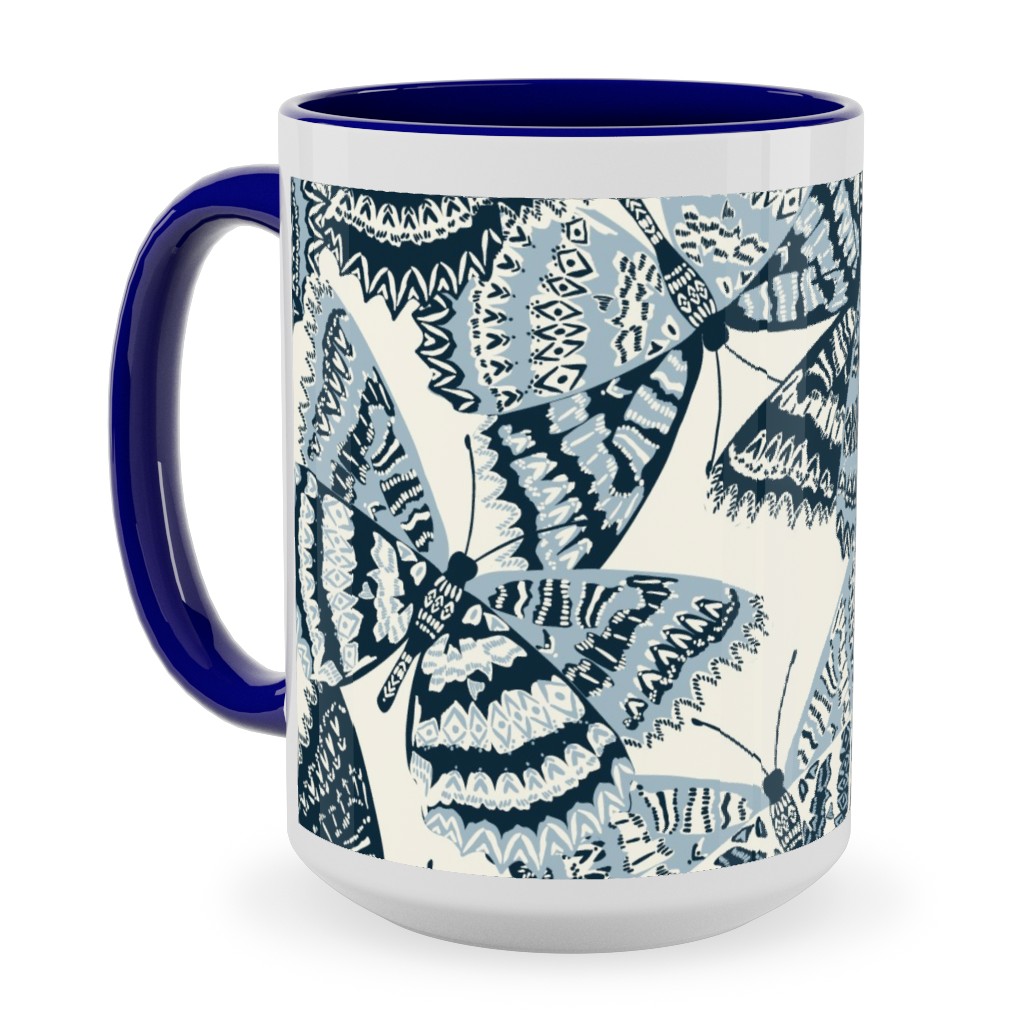 Butterfly - Hand Drawn - Blue Ceramic Mug, Blue,  , 15oz, Blue