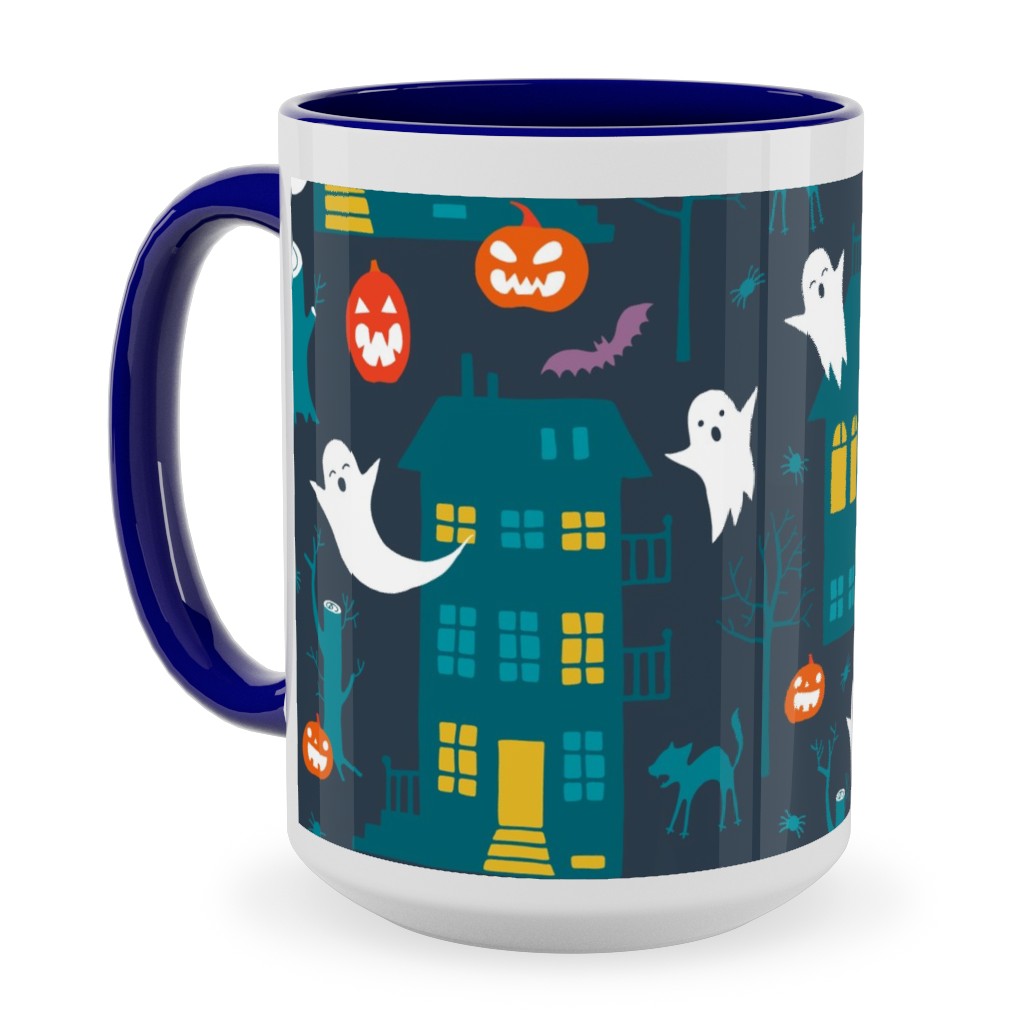 Haunted Halloween Houses - Multi Ceramic Mug, Blue,  , 15oz, Multicolor