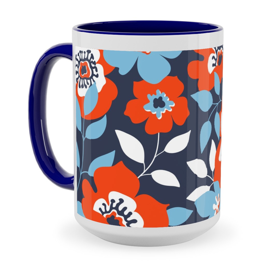 Wild Roses - Multi Ceramic Mug, Blue, , 15oz, Blue, True Blue