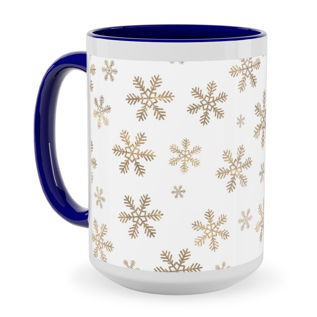 Holiday Snowflakes - Gold Ceramic Mug, Blue, , 15oz, Yellow