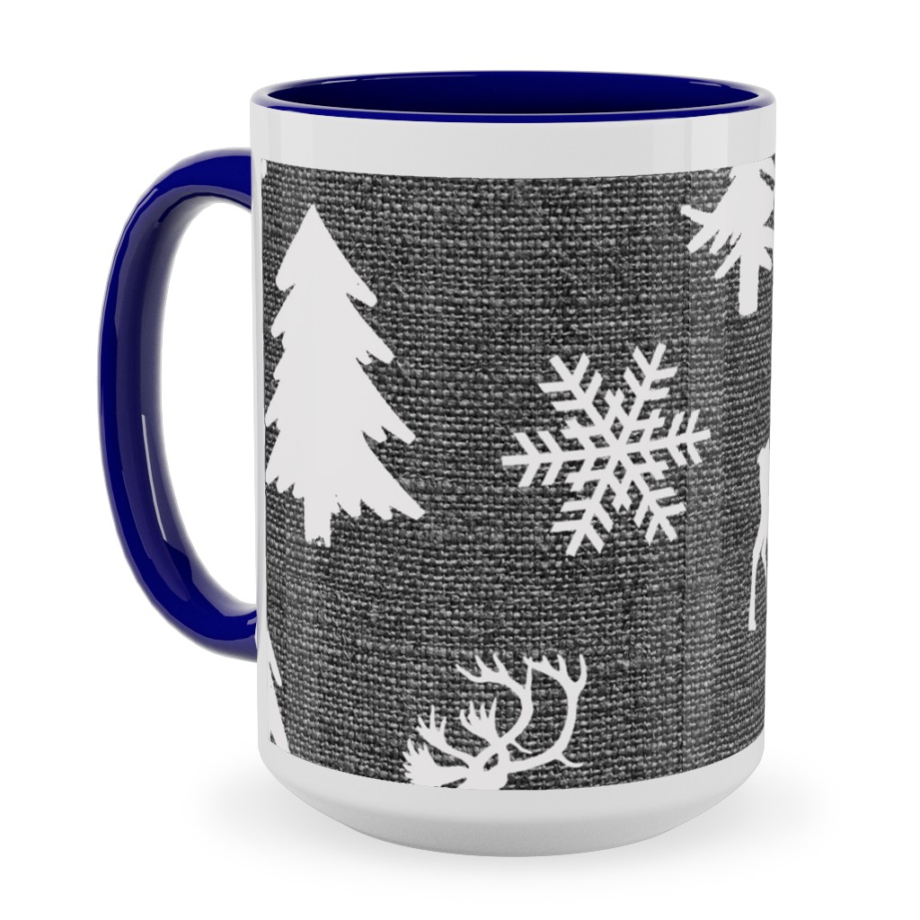 Winter Forest on Canvas Ceramic Mug, Blue, , 15oz, Gray, Gray