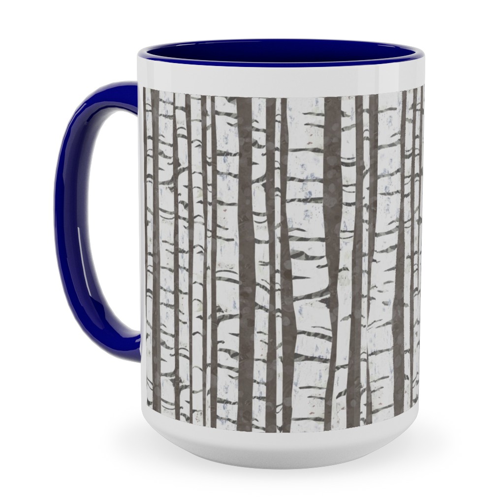 Birch Trees - White on Brown Ceramic Mug, Blue,  , 15oz, Gray