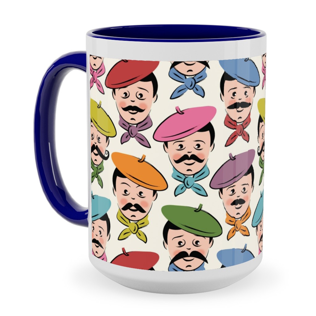 Men With Mustaches and Bandanas - Multi Ceramic Mug, Blue,  , 15oz, Multicolor