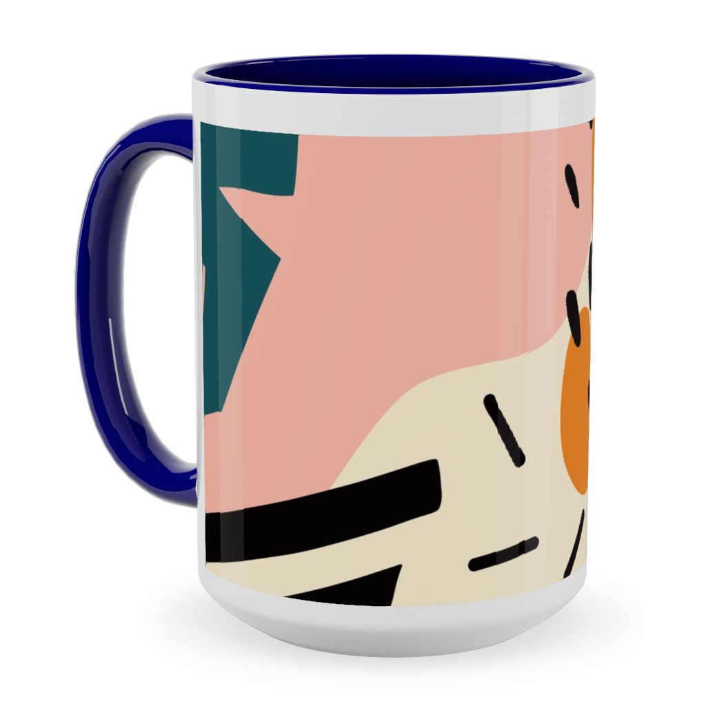 Abstract Flora - Pink and Blue Ceramic Mug, Blue, , 15oz, Multicolor
