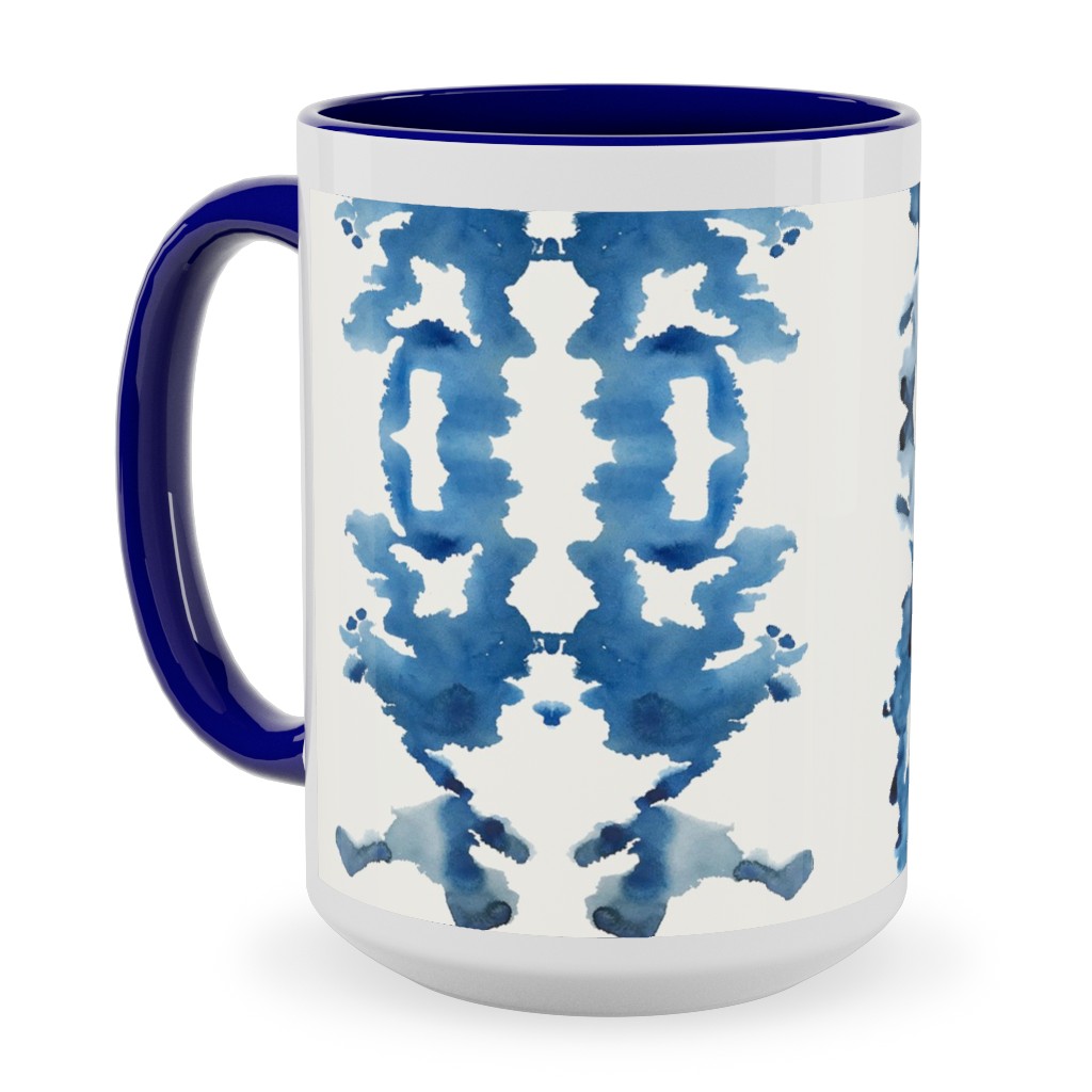 Small Rorschach Stripe - Indigo Blues Ceramic Mug, Blue,  , 15oz, Blue
