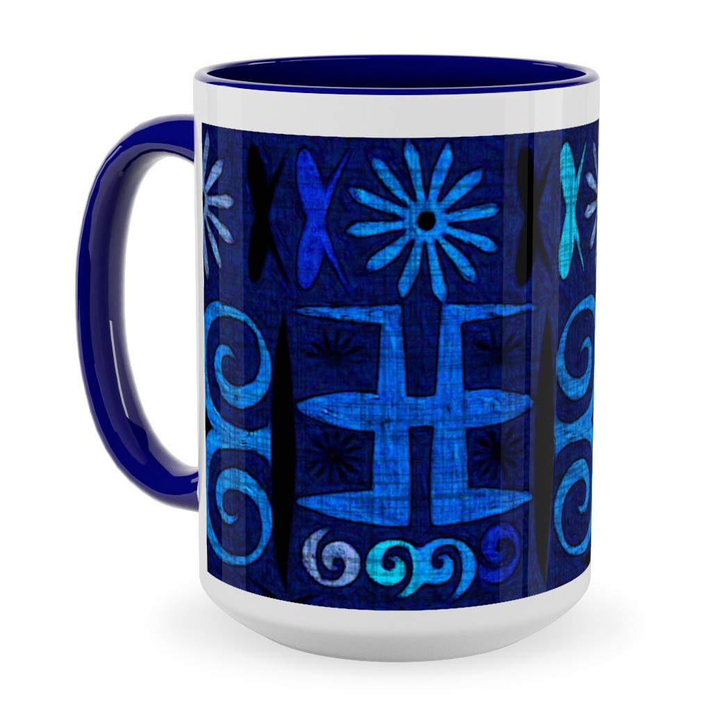 Indigo - Geometric Ceramic Mug, Blue, , 15oz, Blue, True Blue