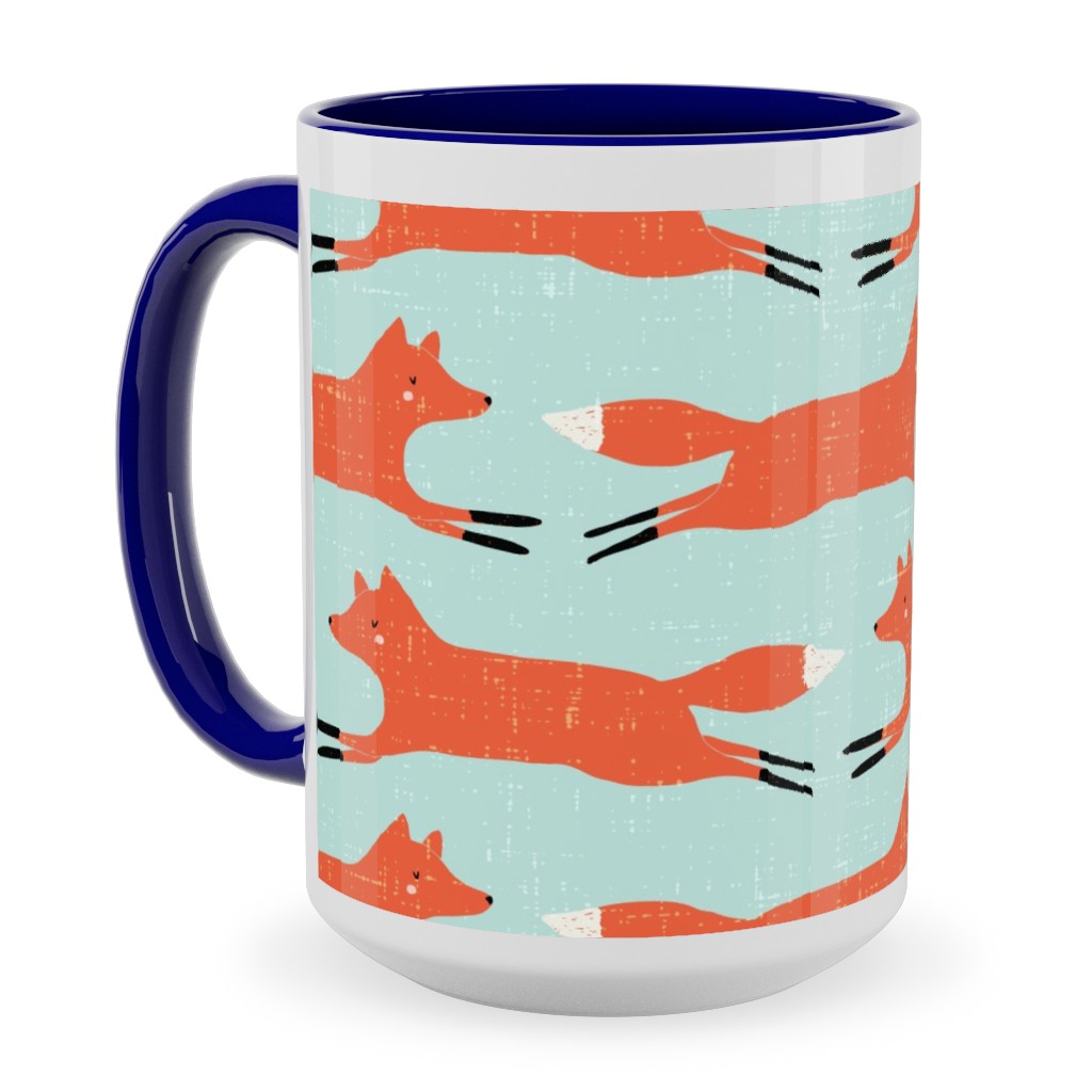 Little Orange Fox - Orange and Green Ceramic Mug, Blue,  , 15oz, Orange
