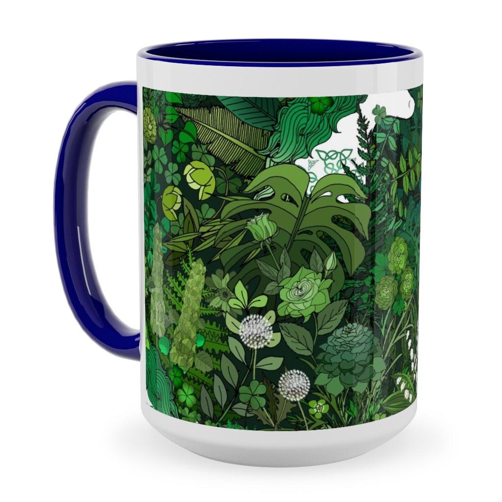 Irish Unicorn in a Green Garden Ceramic Mug, Blue,  , 15oz, Green