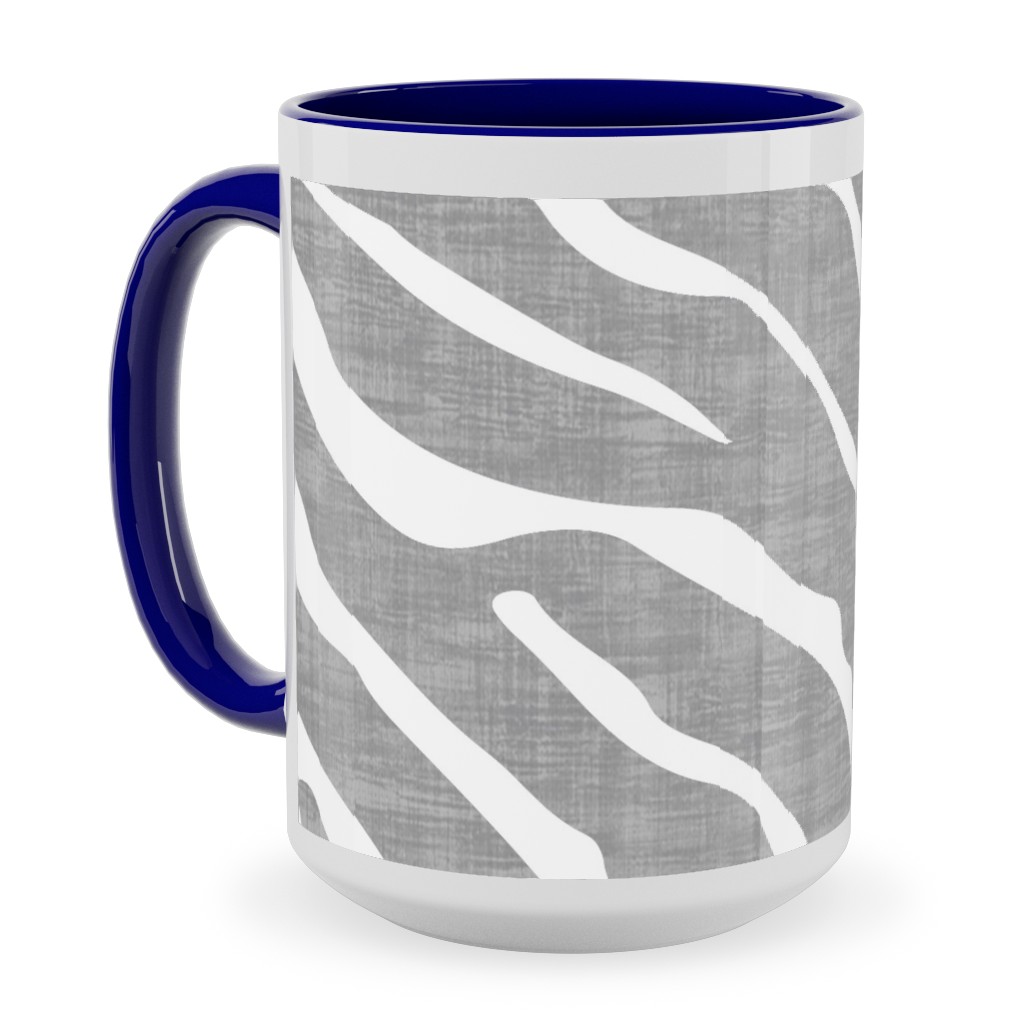 Zebra Texture - Gray Ceramic Mug, Blue, , 15oz, Gray, Gray