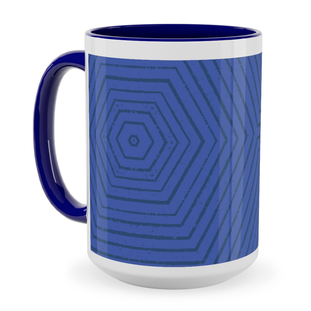 Concentric Hexagons - Cobalt Ceramic Mug, Blue,  , 15oz, Blue