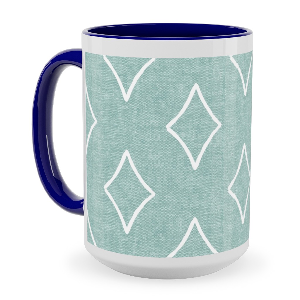 Diamonds Coordinate Woven - Mint Ceramic Mug, Blue, , 15oz, Green, Classic Green