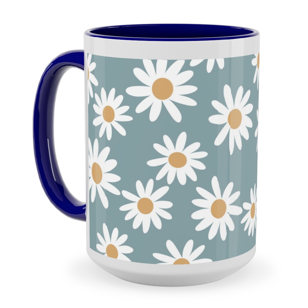 Daisies Ceramic Mug, Blue,  , 15oz, Blue