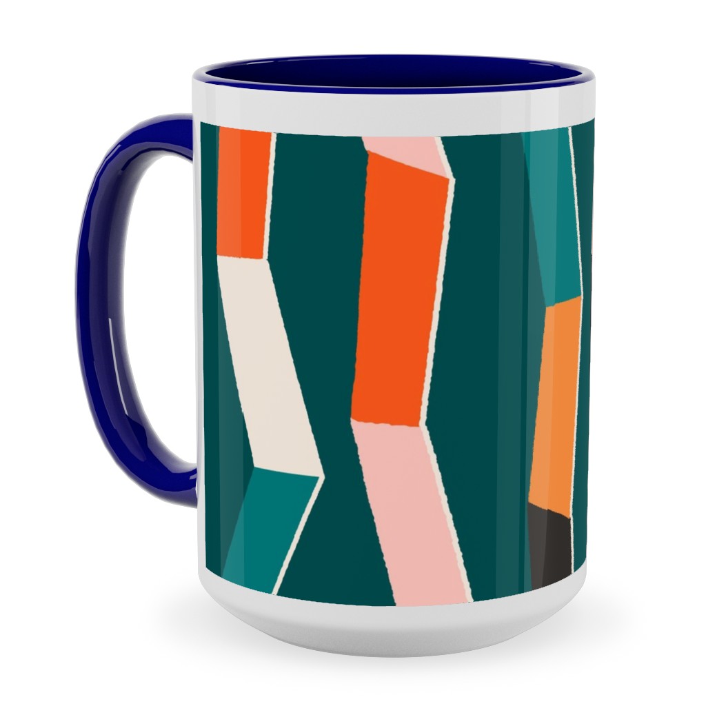 Funky - Multi on Green Ceramic Mug, Blue,  , 15oz, Multicolor