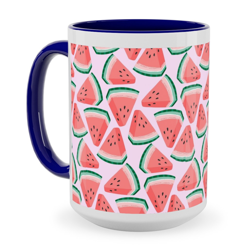Watermelon Slices - Pink Ceramic Mug, Blue, , 15oz, Pink, Bright Pink