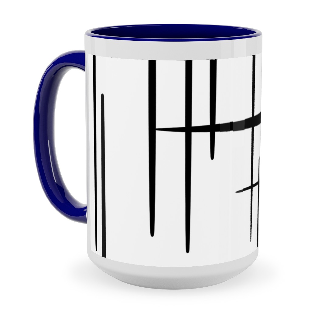 Abstract Line Pattern Ceramic Mug, Blue, , 15oz, White, White