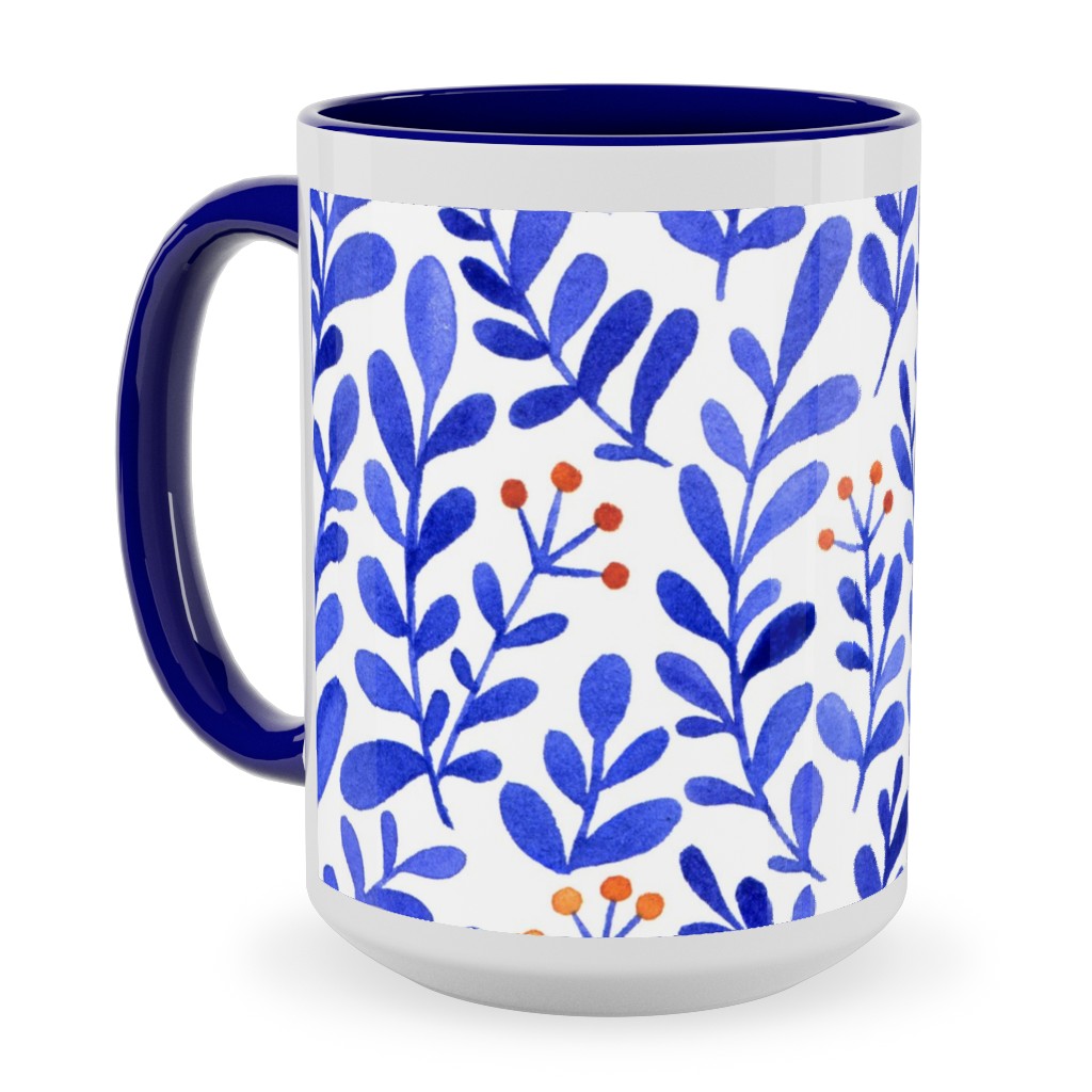 Blue Photo Mugs Leaves  Blue Ceramic Mug Blue 15oz Blue True Blue