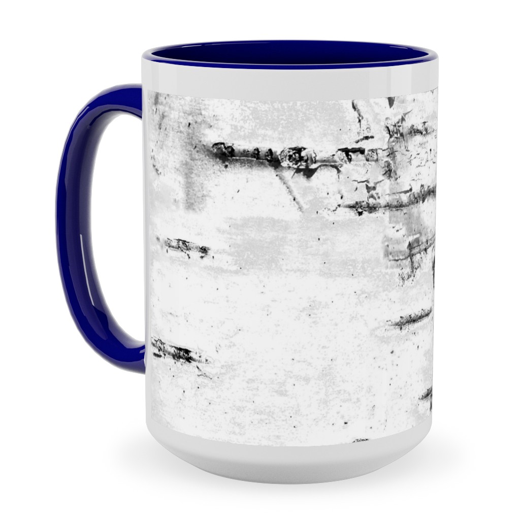 Birch Bark - White, Gray Ceramic Mug, Blue,  , 15oz, Gray