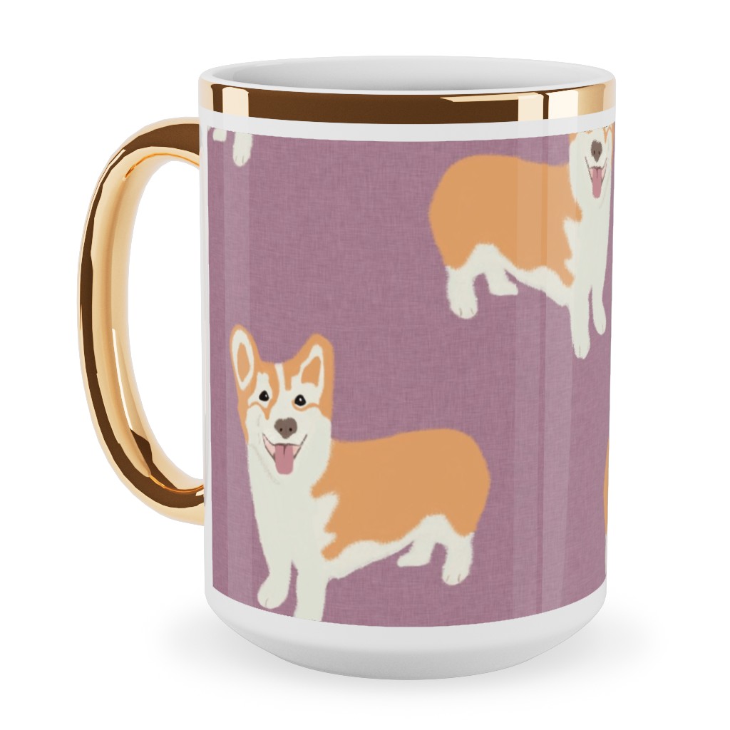 Corgi Ceramic Mug, Gold Handle, , 15oz, Purple, Koala