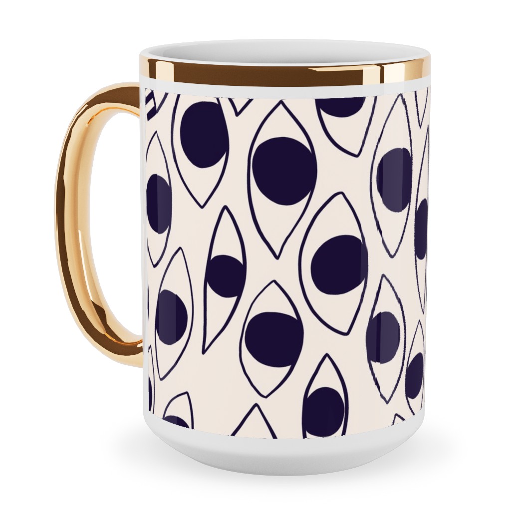 Eye White - Light Ceramic Mug, Gold Handle, , 15oz, White, White