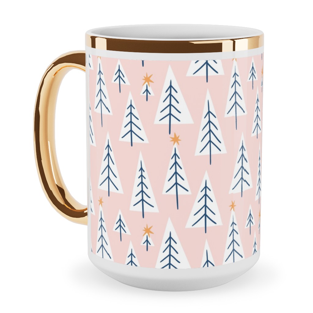 Christmas Forest - Pink Ceramic Mug, Gold Handle,  , 15oz, Pink