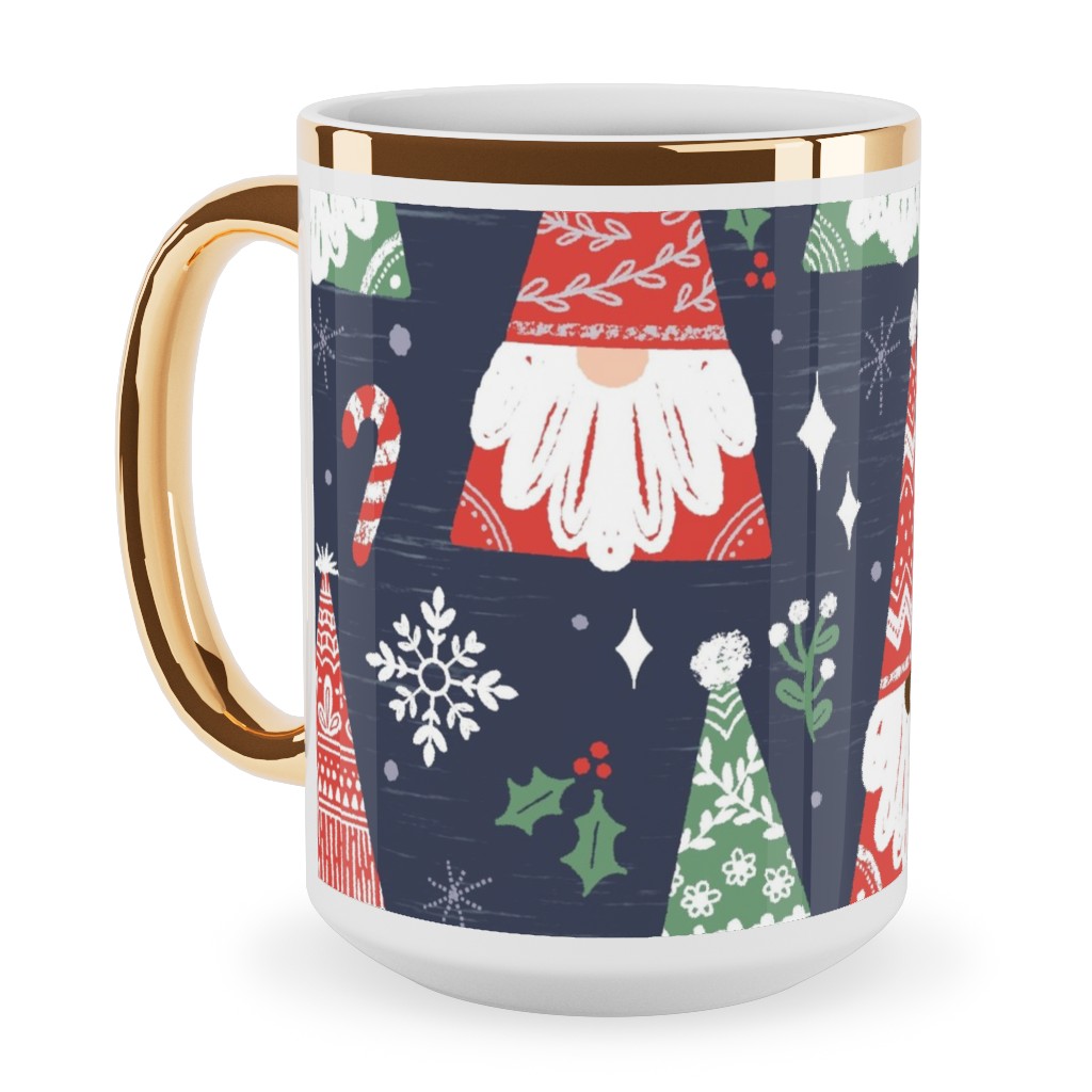 Folk Gnomes Ceramic Mug, Gold Handle,  , 15oz, Multicolor