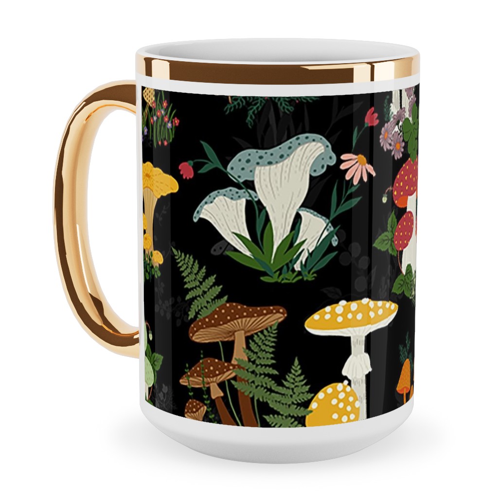 Mushroom Garden - Multi Ceramic Mug, Gold Handle,  , 15oz, Multicolor